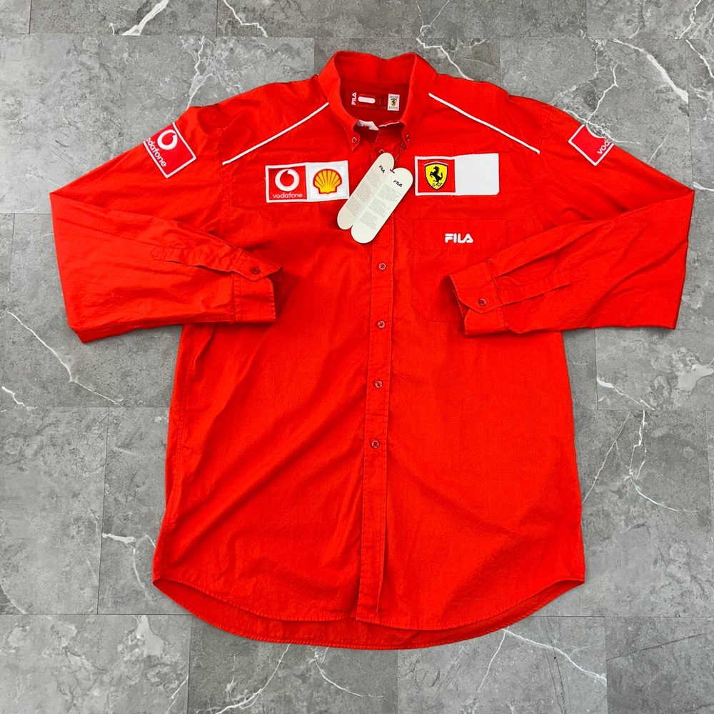 Vintage Ferrari Shirt Mens 2XL F1 Racing Button Down Patch Dead Stock NEW